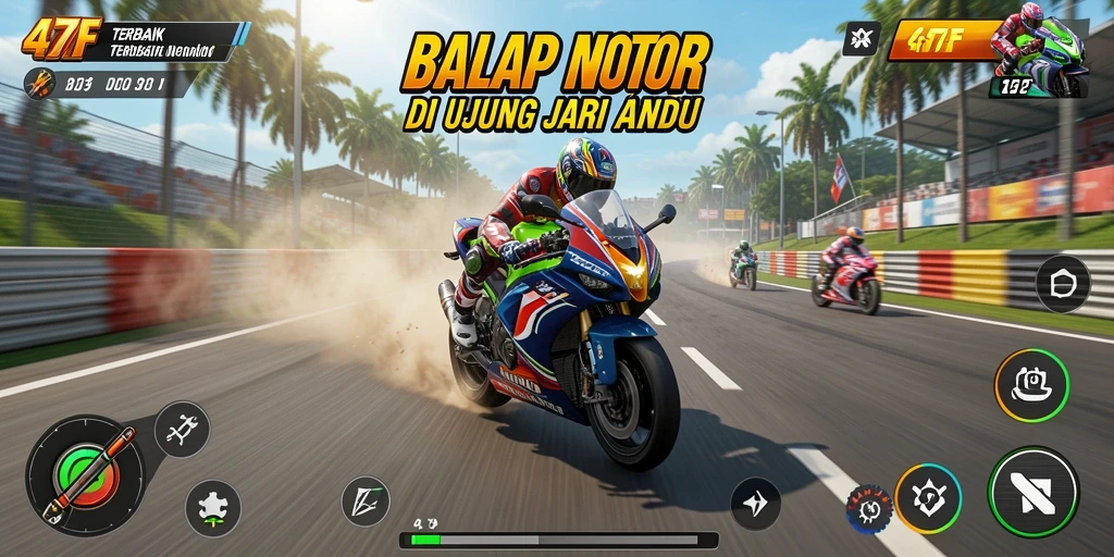 Tampilan gameplay menegangkan saat balap motor di 47F.