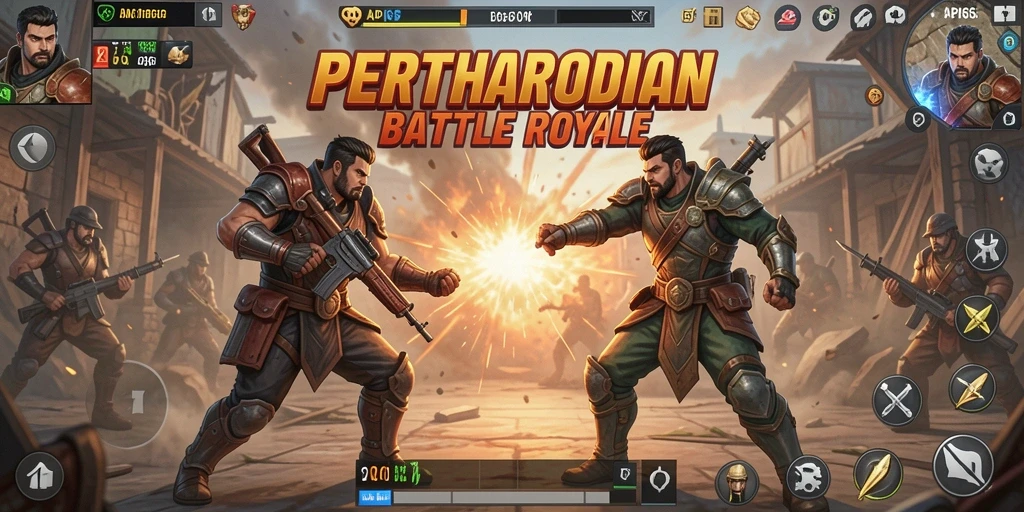 Screenshot utama API66 menunjukkan momen intens pertempuran Battle Royale.