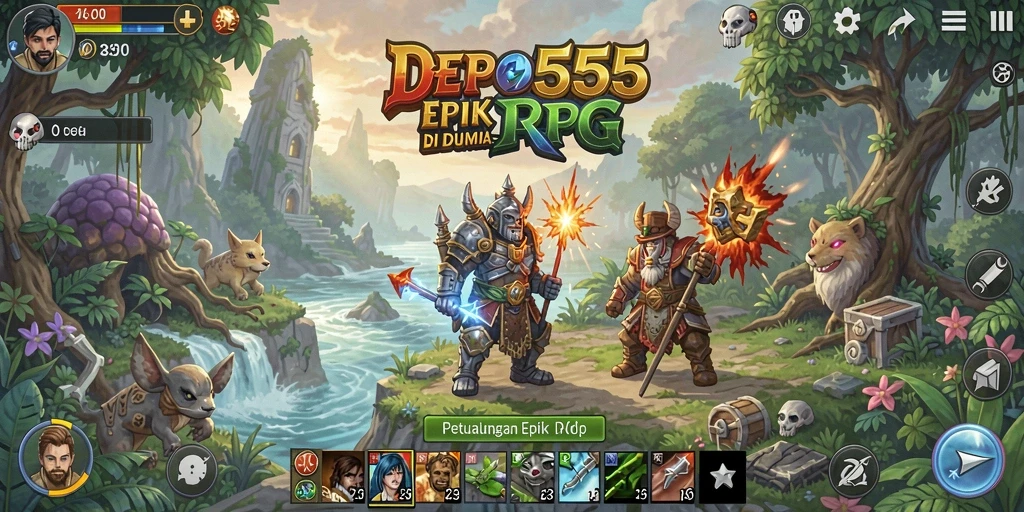 Tangkapan layar DEPO555 menampilkan pertarungan epik dalam dunia RPG.