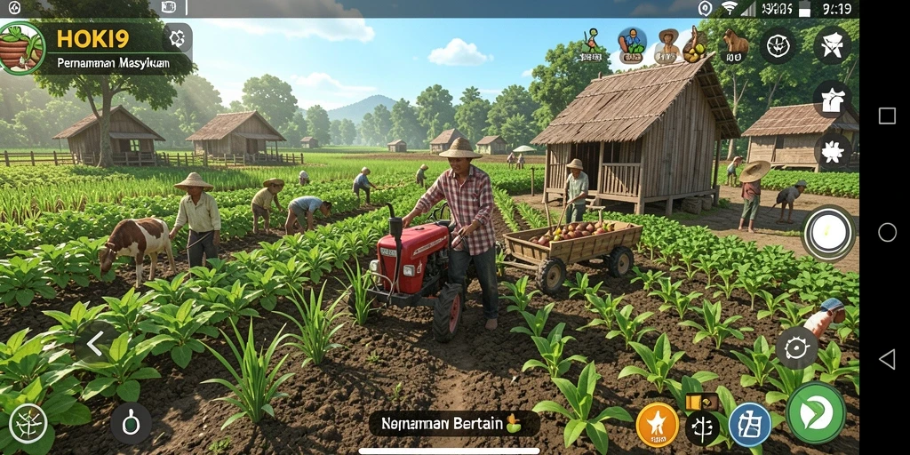 Menampilkan gameplay HOKI9 dengan berbagai aktivitas bertani.