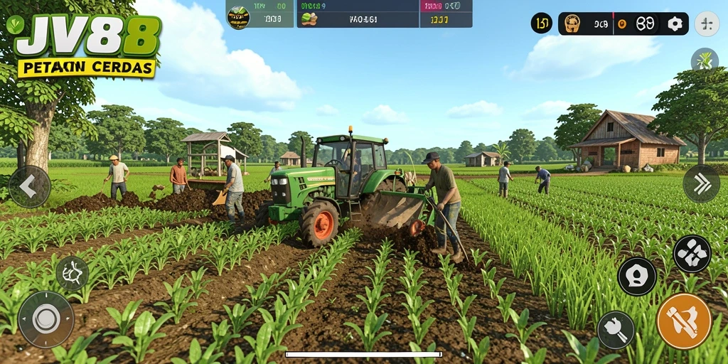 Tangkapan layar JV88 menunjukkan petani sedang merawat kebun mereka.