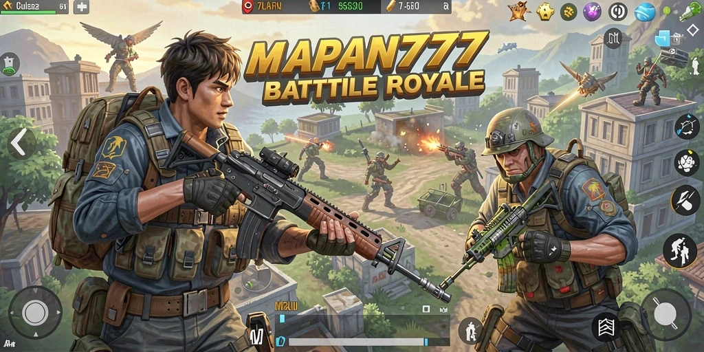 Tangkapan layar gameplay seru dari MAPAN777 dalam pertempuran Battle Royale.