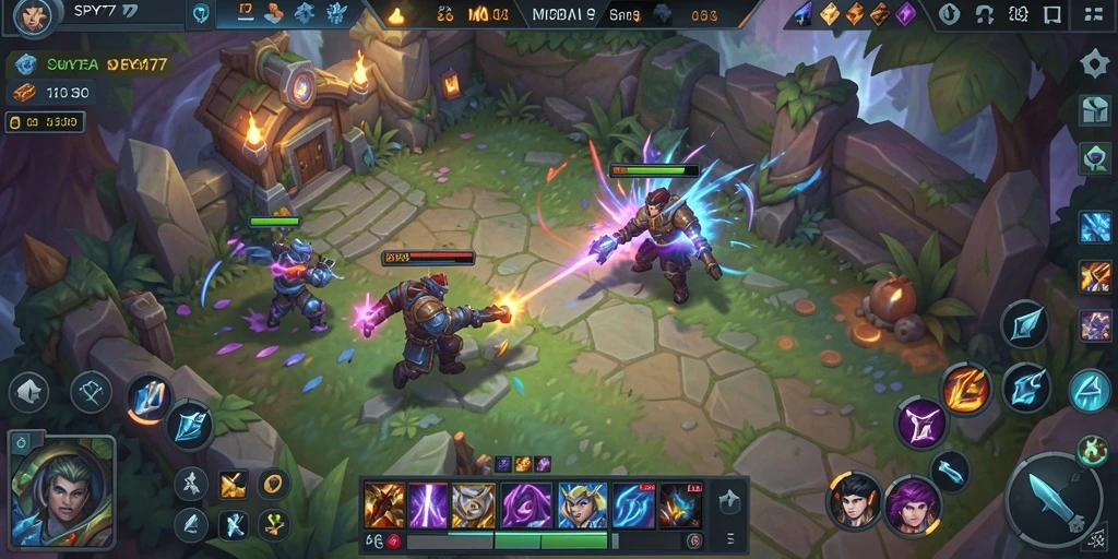 Screenshot gameplay MOBA SPY77 yang penuh aksi.