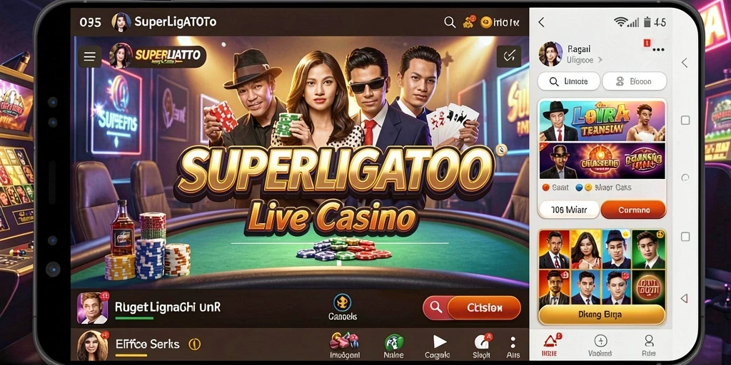 Screenshot SUPERLIGATOTO menunjukkan dealer yang interaktif dan permainan Live Casino yang menarik.