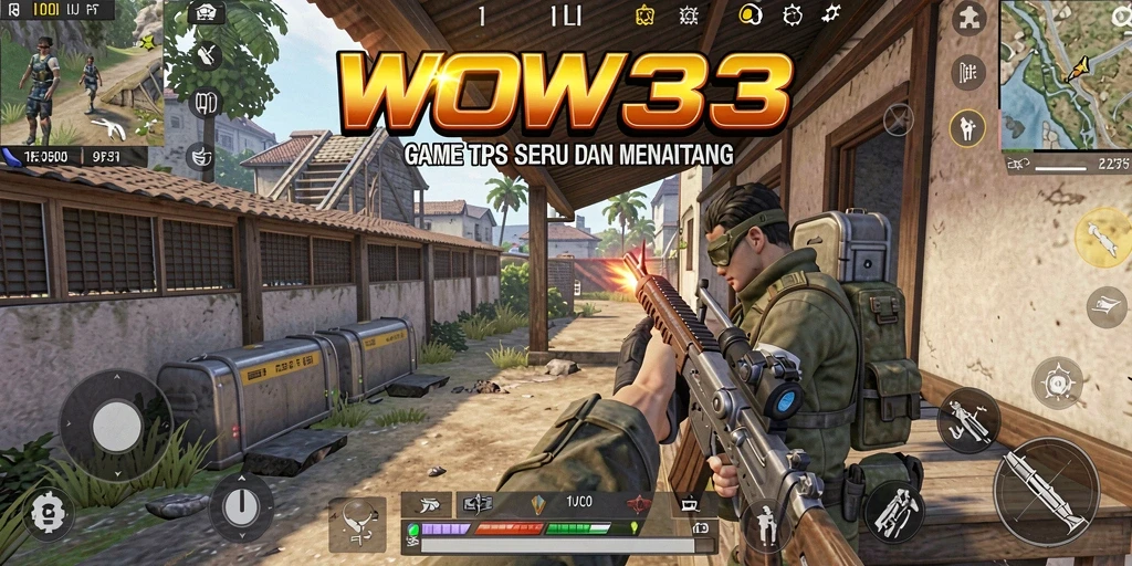 Ilustrasi gameplay WOW33 yang penuh aksi dalam pertarungan TPS.